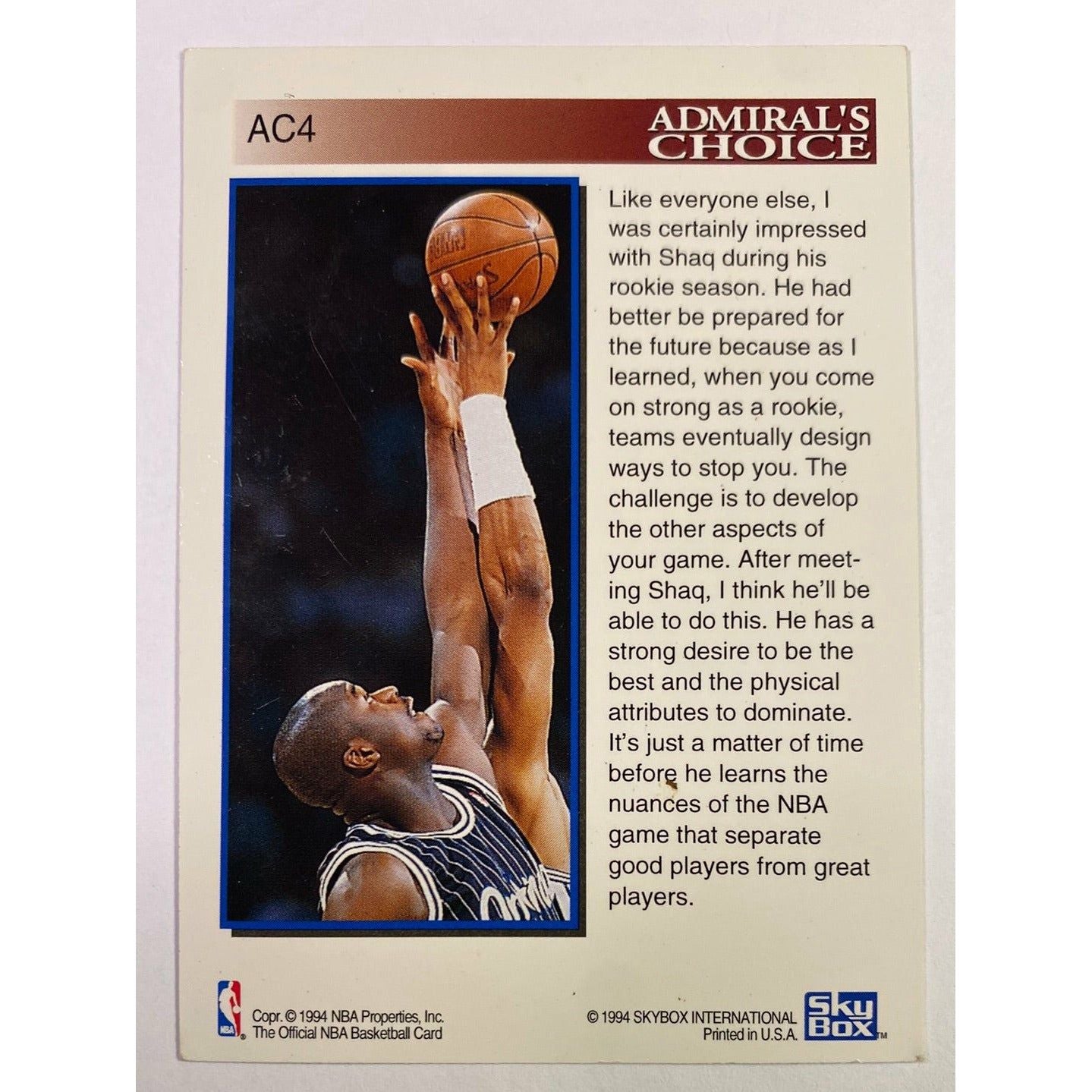  1994-95 Skybox Shaquille O’Neal Admirals Choice  Local Legends Cards & Collectibles