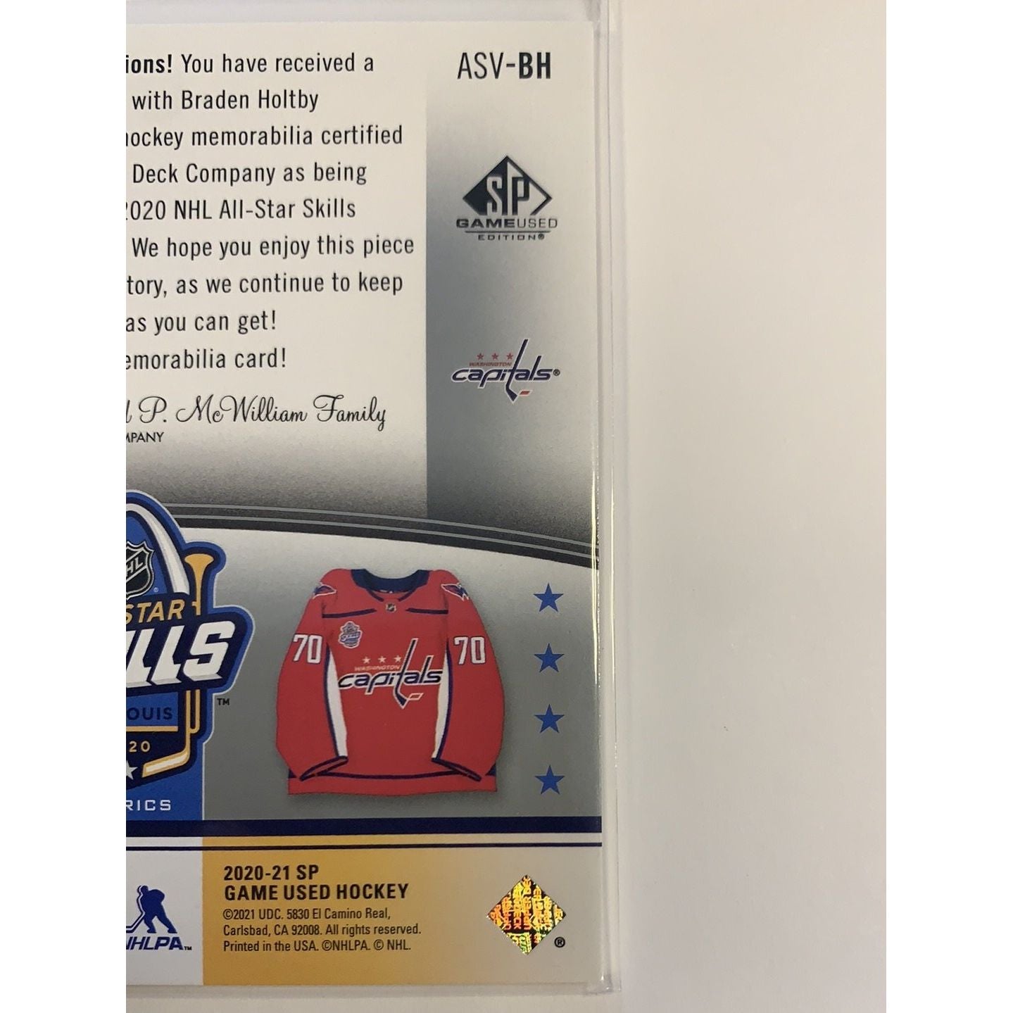  2020-21 SP Game Used Braden Holtby All Star Skills Fabrics  Local Legends Cards & Collectibles