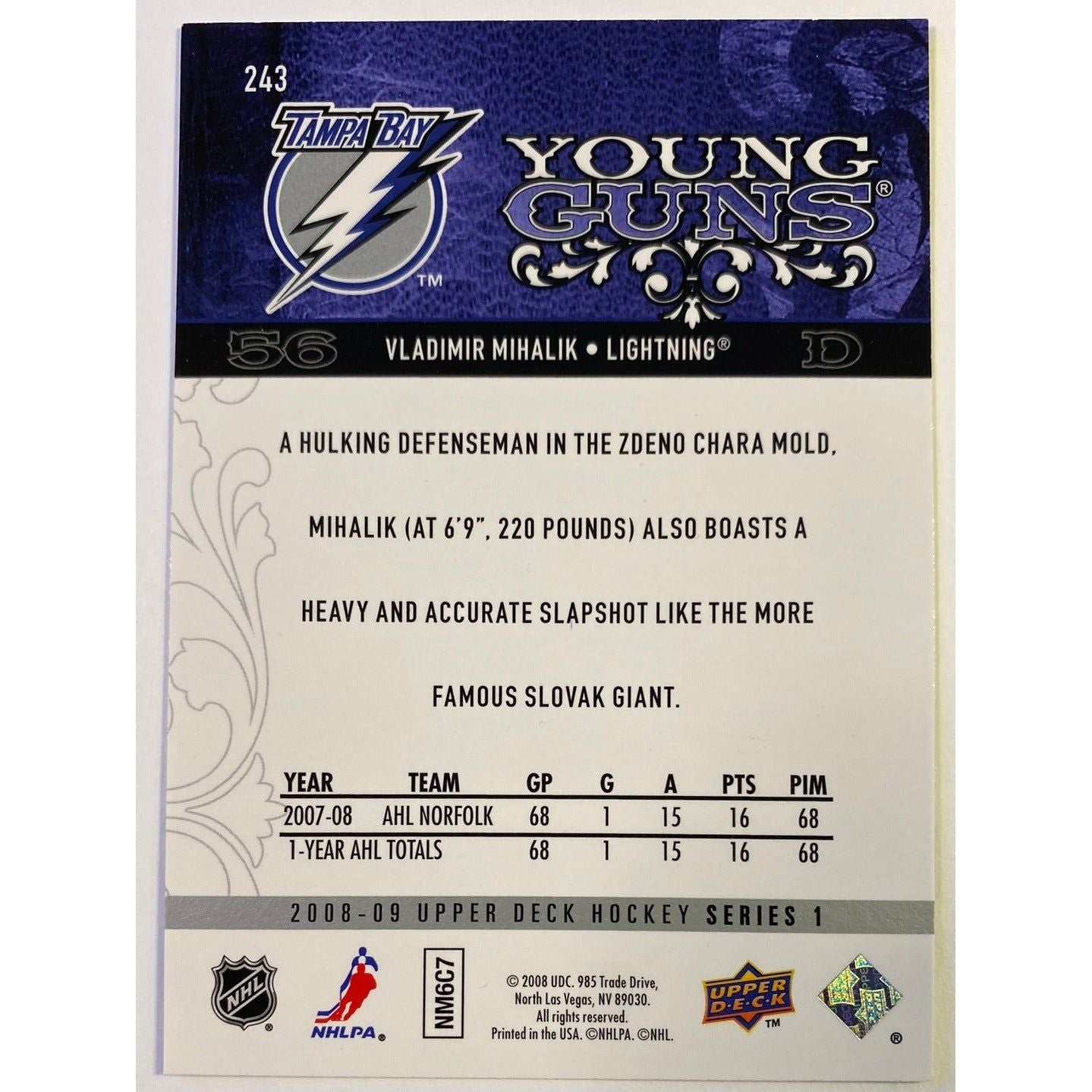 2008-09 Upper Deck Series 1 Vladimir Mihalik Young Guns