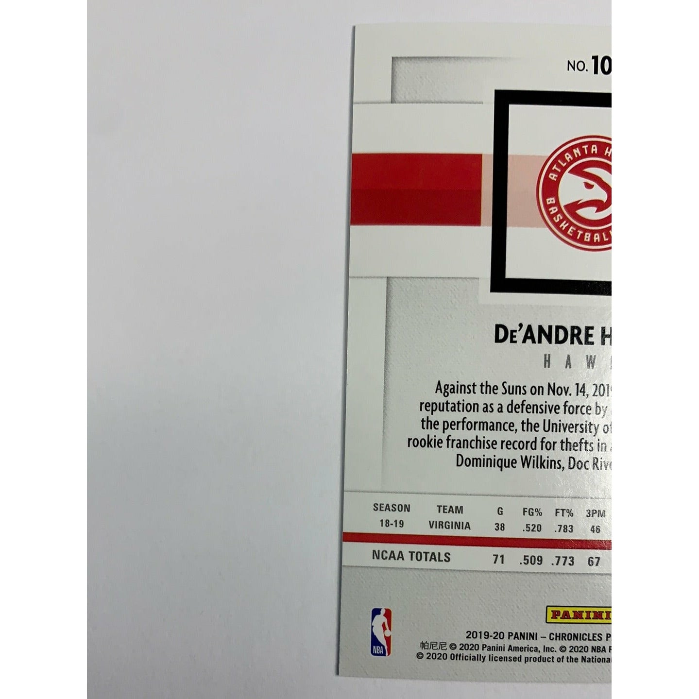 2019-20 Chronicles De’Andre Hunter Rookie Card