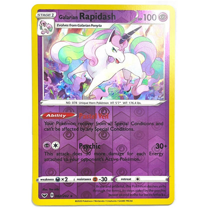 Sword & Shield Galarian Rapidash Rare Reverse Holo 082/202