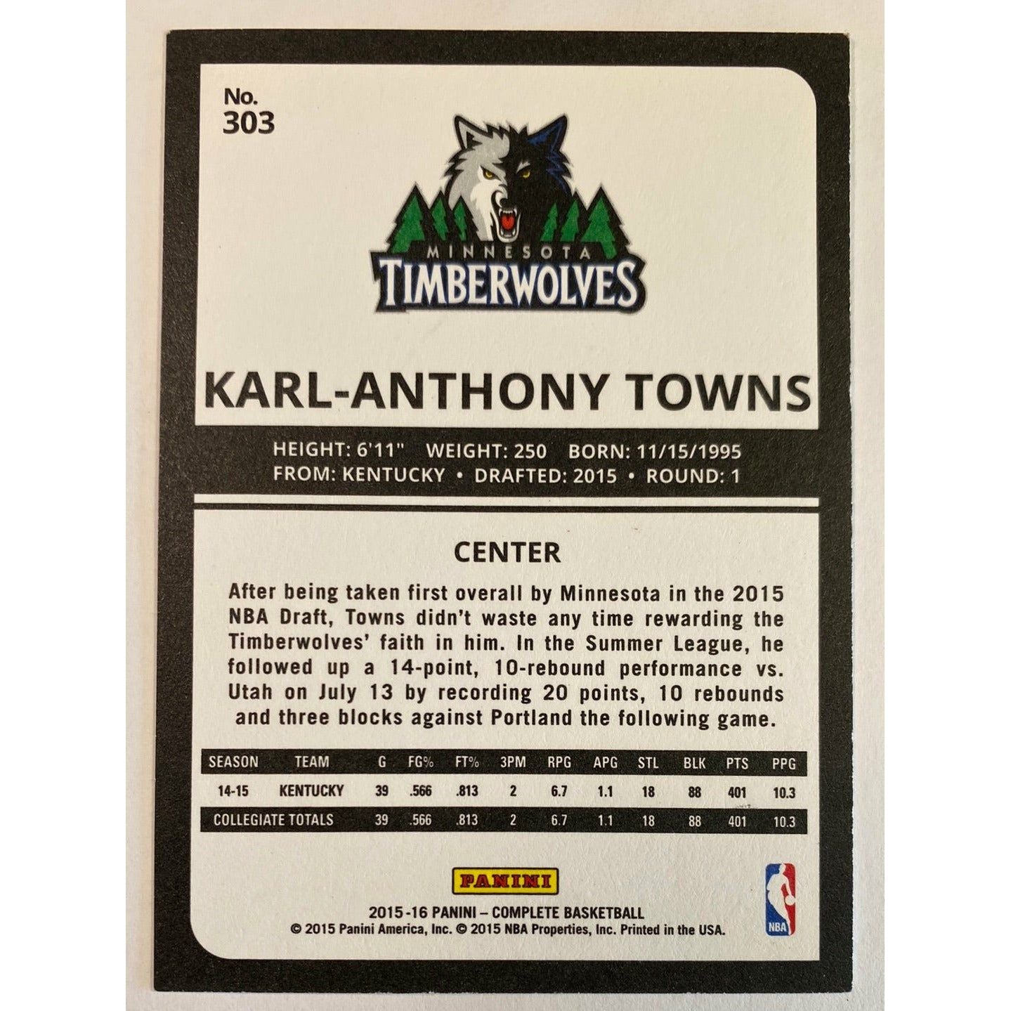 2015-16 Panini Complete Karl-Anthony Towns RC