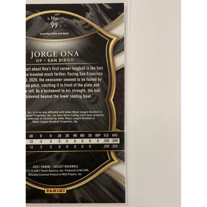  2021 Panini Select Jorge Ona Concourse Level RC  Local Legends Cards & Collectibles