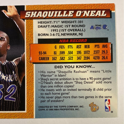 1994-95 Topps Stadium Club Shaquille O’Neal