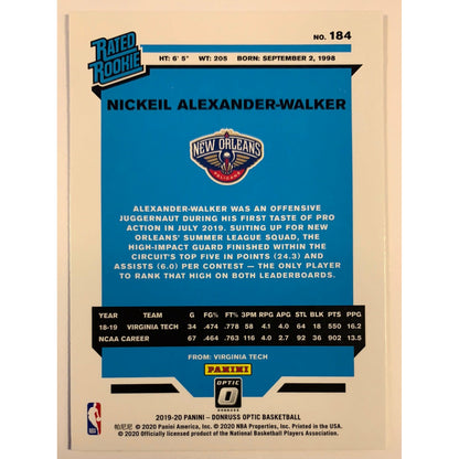 2019-20 Donruss Optic Nickeil Alexander Walker Rated Rookie