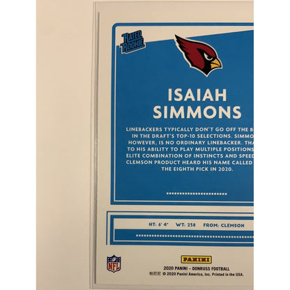  2020 Donruss Isaiah Simmons Blue Press Proof Rated Rookie  Local Legends Cards & Collectibles