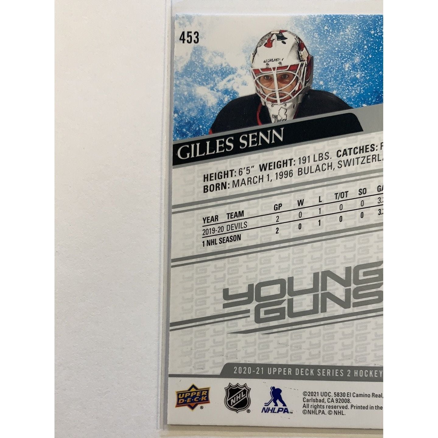  2020-21 Upper Deck Series 2 Gilles Senn Young Guns DAMAGED  Local Legends Cards & Collectibles