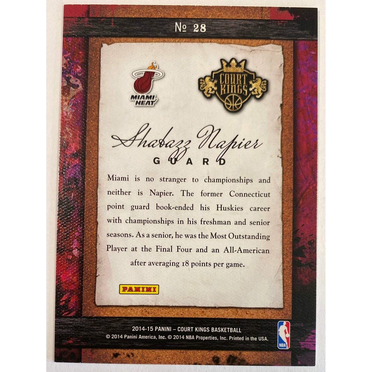  2014-15 Court Kings Shabazz Napier Remarkable Rookies  Local Legends Cards & Collectibles