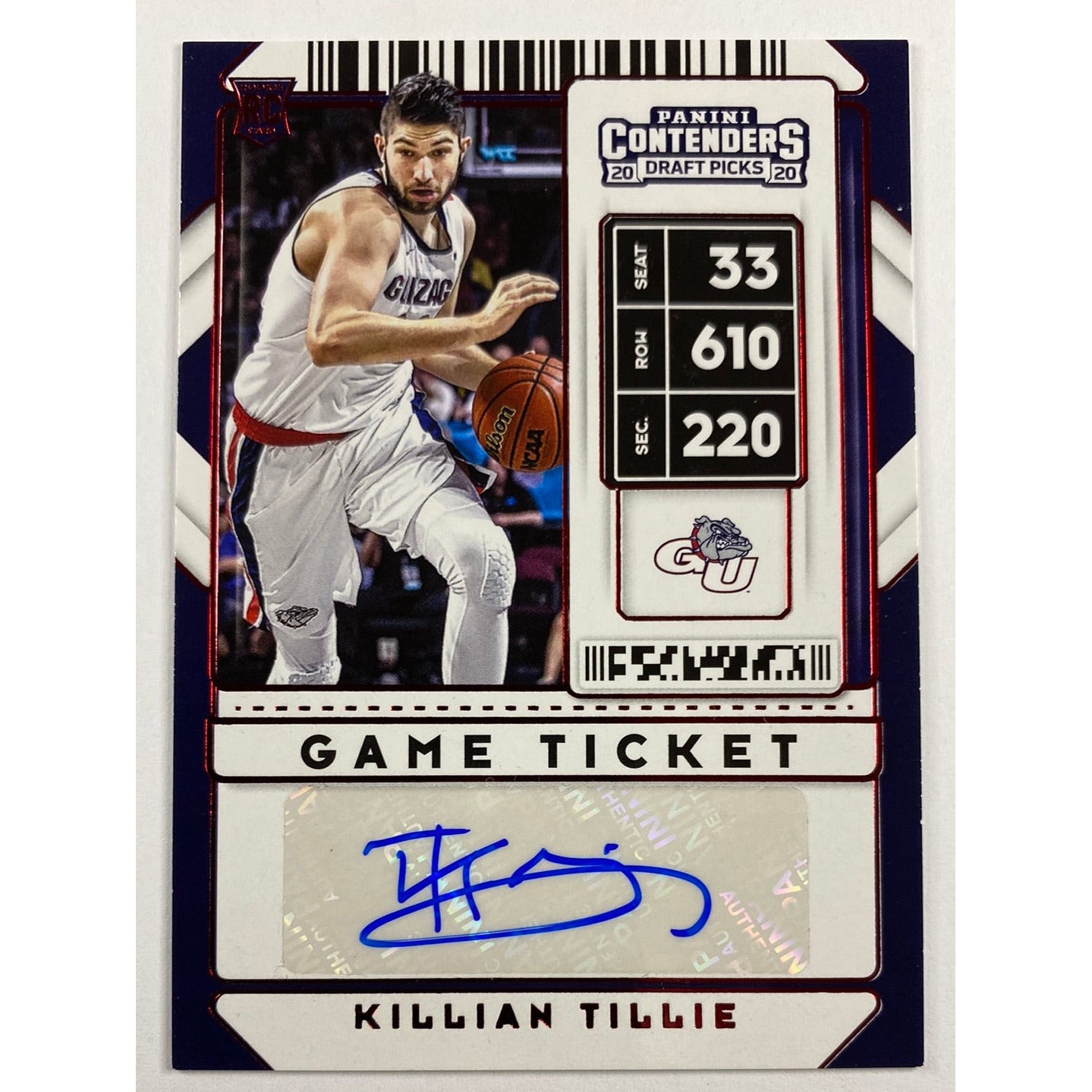 2020 Contenders Draft Killian Tillie Game Ticket Auto Red RC