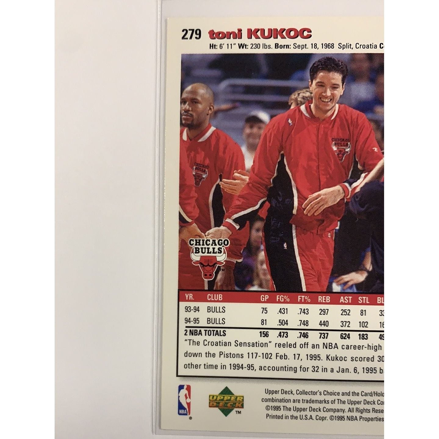  1995-96 Upper Deck Collectors Choice Toni Kukoc Base #279  Local Legends Cards & Collectibles
