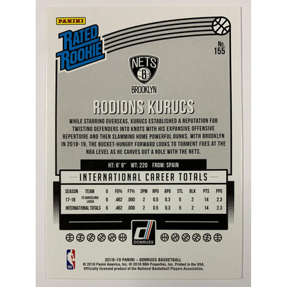 2018-19 Donruss Rodions Kurucs Rated Rookie
