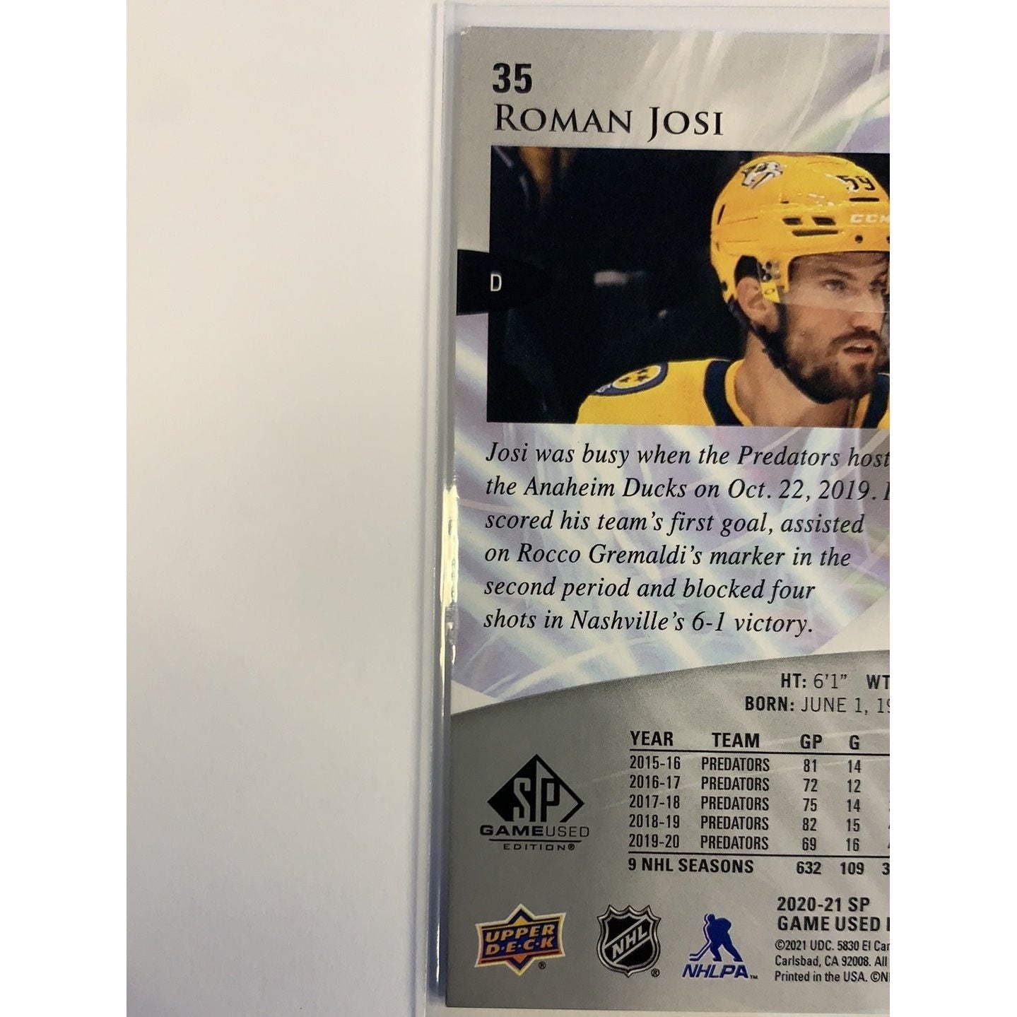  2020-21 SP Game Used Roman Josi Holo /59  Local Legends Cards & Collectibles