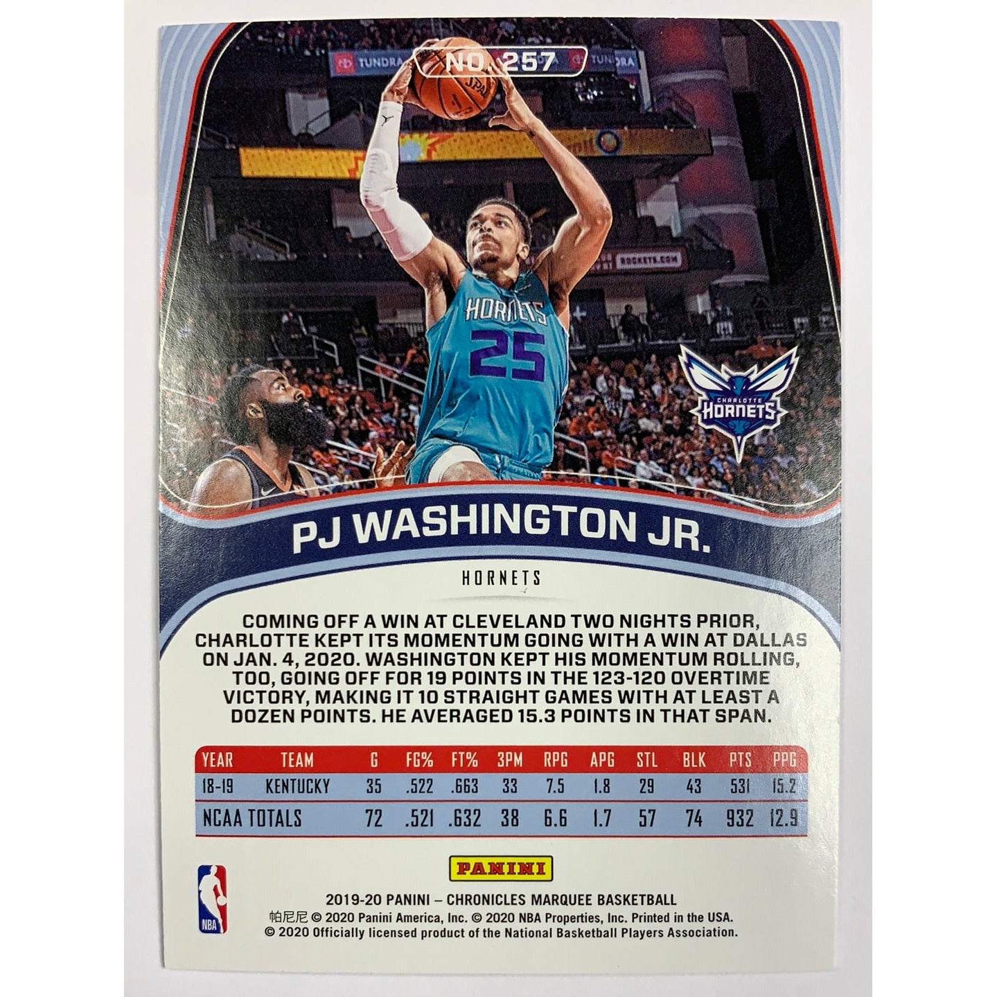 2019-20 Chronicles Marquee Pj Washington Jr RC