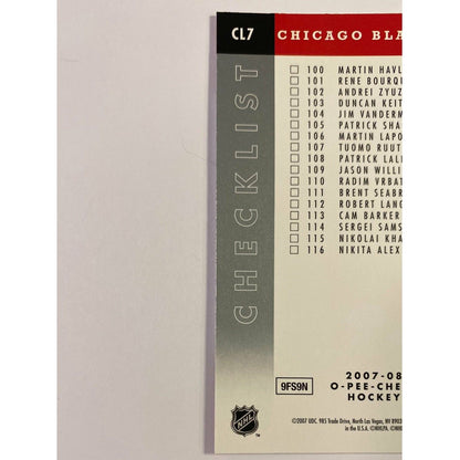 2007-08 O-Pee-Chee Chicago Blackhawks Checklist