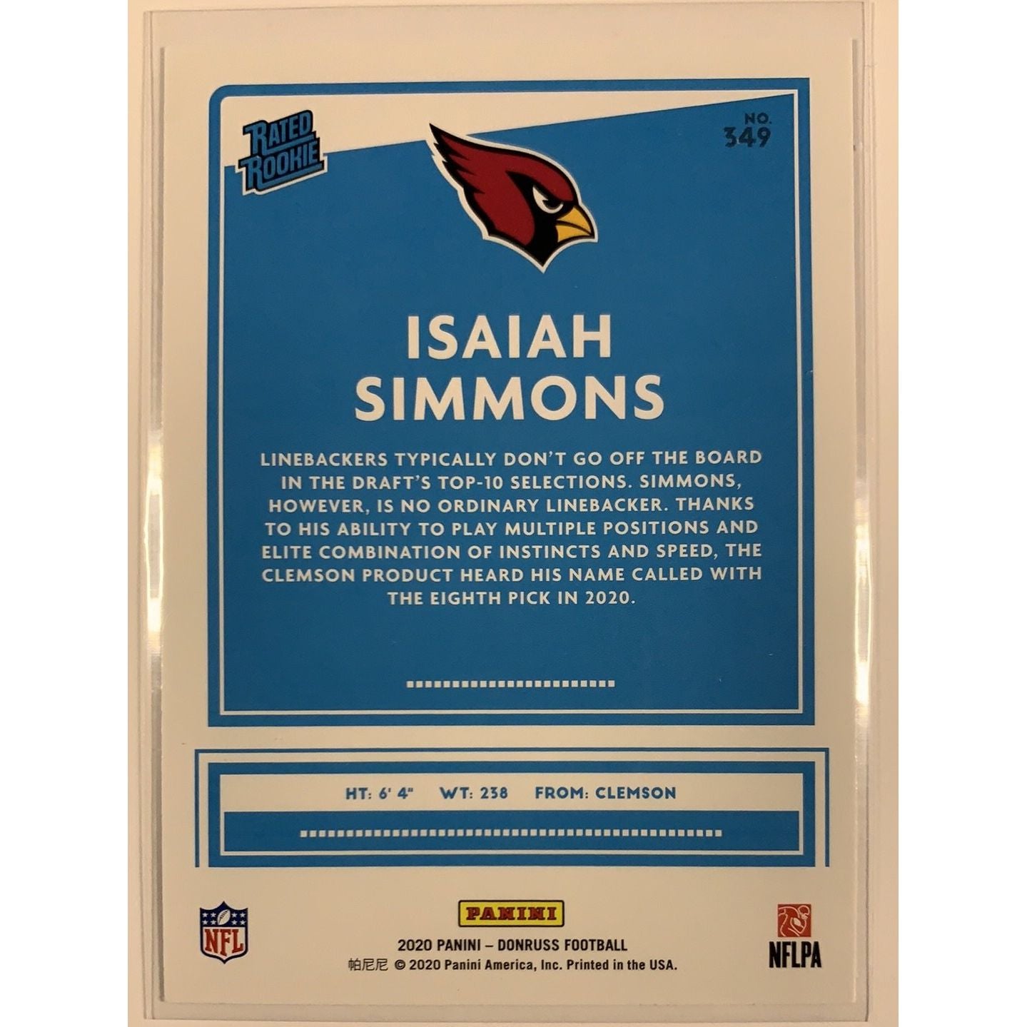  2020 Donruss Isaiah Simmons Blue Press Proof Rated Rookie  Local Legends Cards & Collectibles