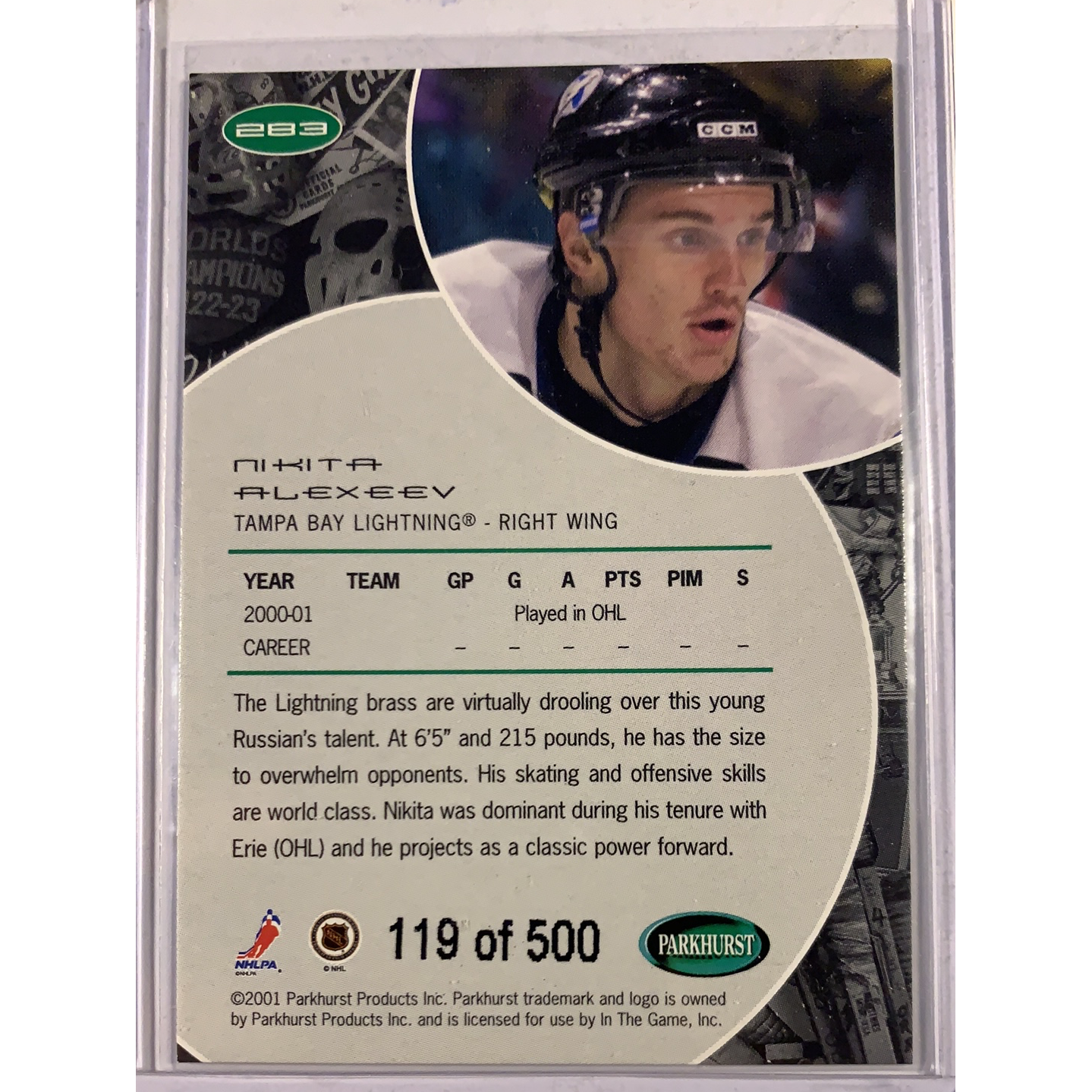  2001-02 Parkhurst Nikita Alexeev Siver Foil Rookie Card /500  Local Legends Cards & Collectibles
