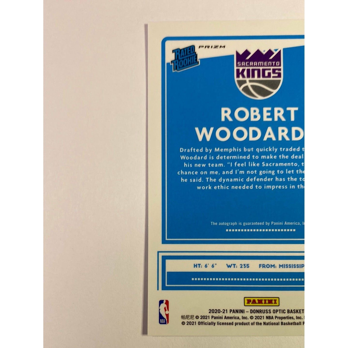2020-21 Donruss Optic Robert Woodard Il Fast Break Prizm Rated Rookie Auto