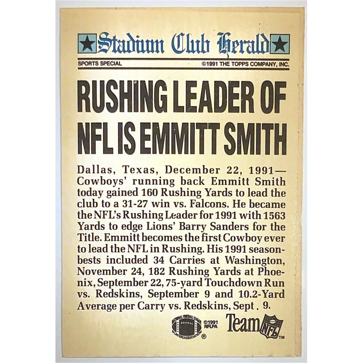 1992 Topps Stadium Club Emmitt Smith Members Only