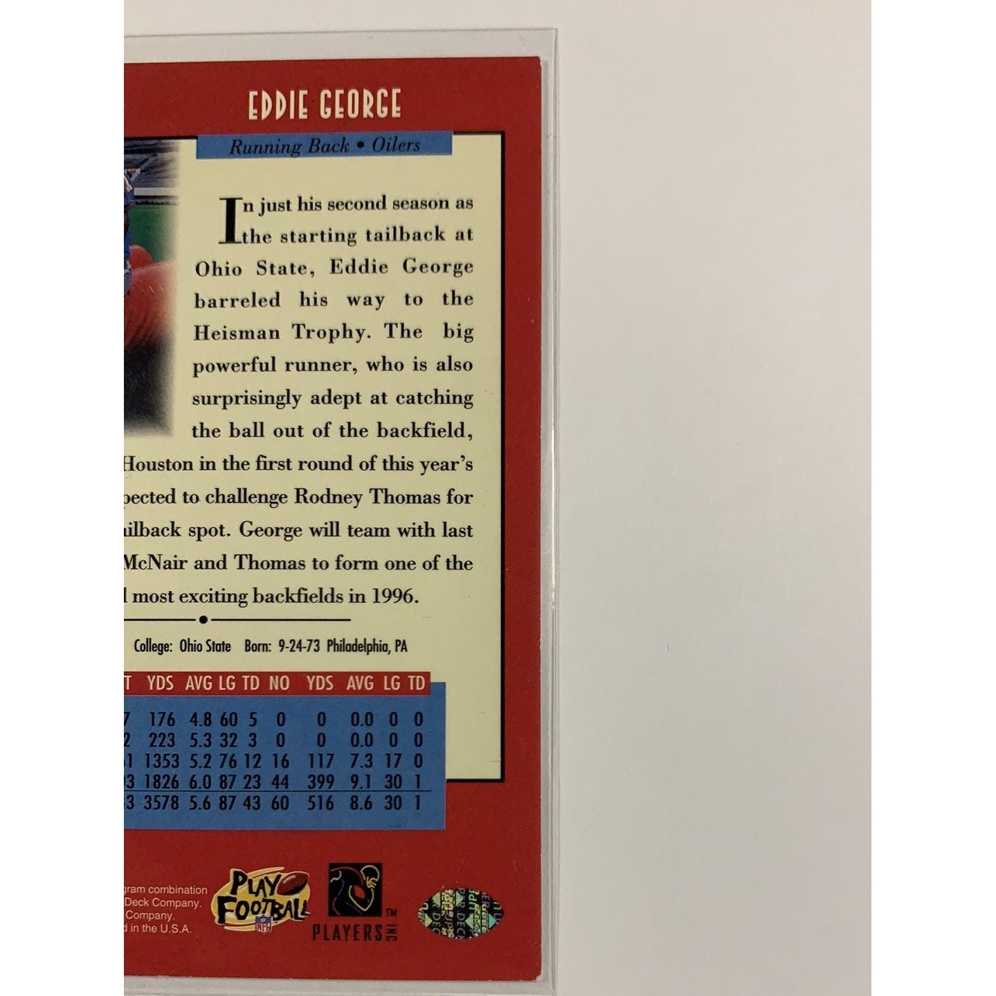  1996 Upper Deck Eddie George Star Rookie  Local Legends Cards & Collectibles