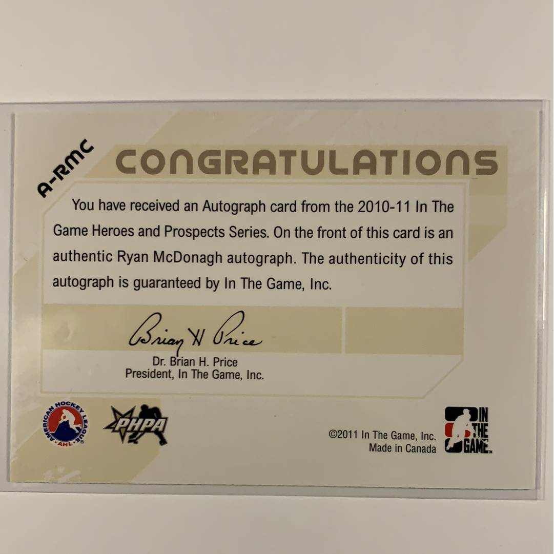  2010-11 In The Game Ryan McDonagh Rookie Auto  Local Legends Cards & Collectibles