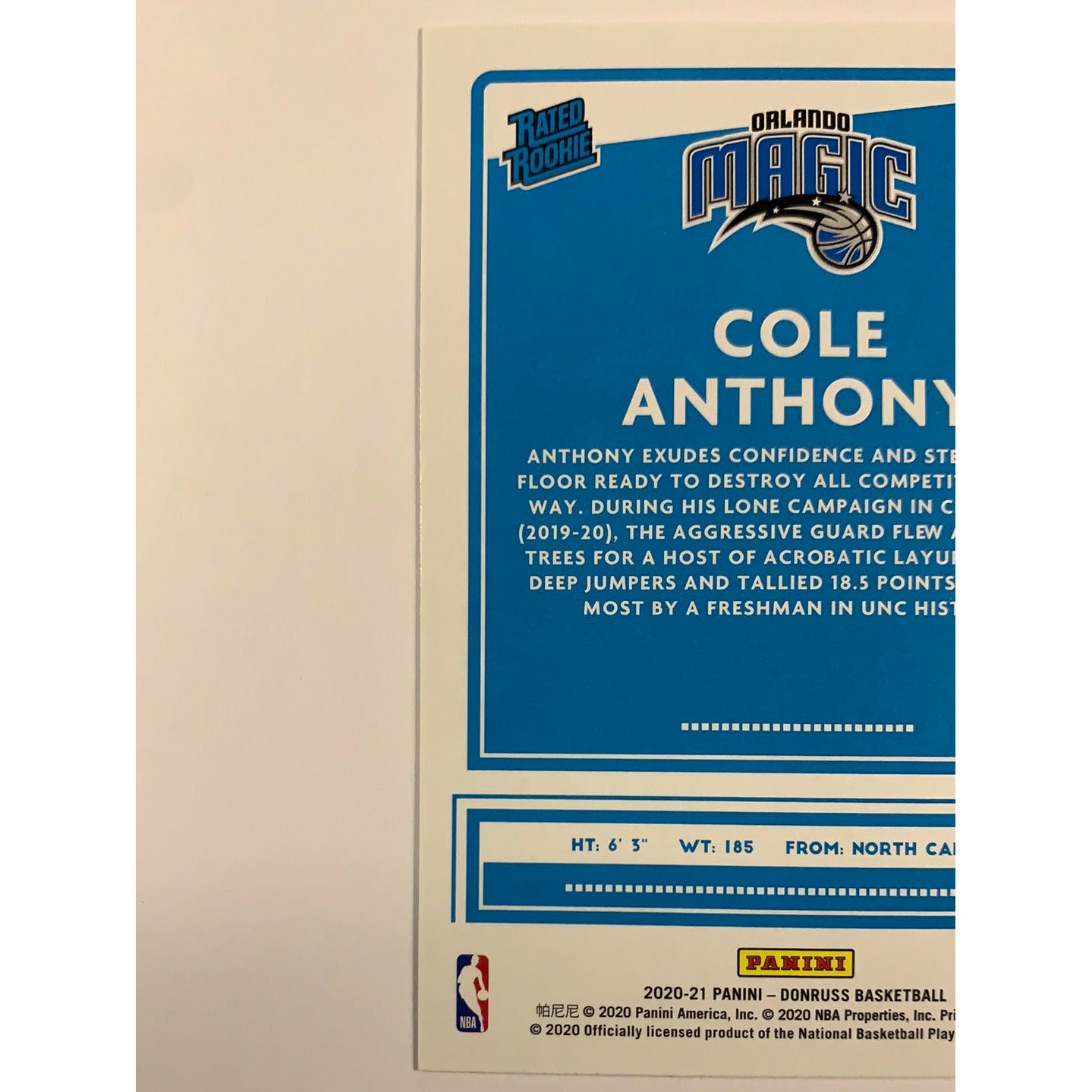 2020-21 Donruss Cole Anthony Rated Rookie