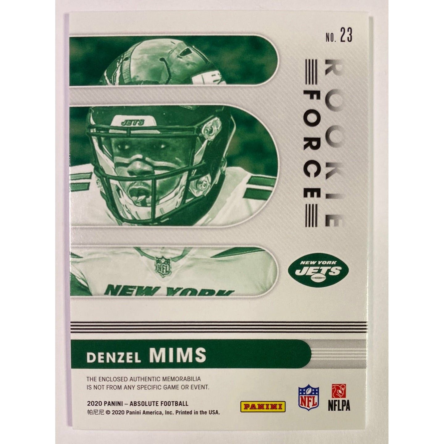 2020 Absolute Denzel Mims Rookie Force Jersey Patch