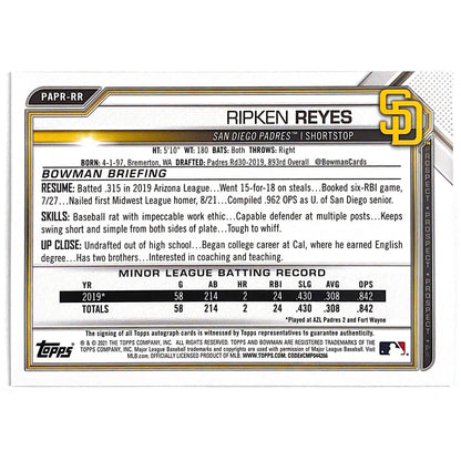 2021 1st Bowman Ripken Reyes Autograph