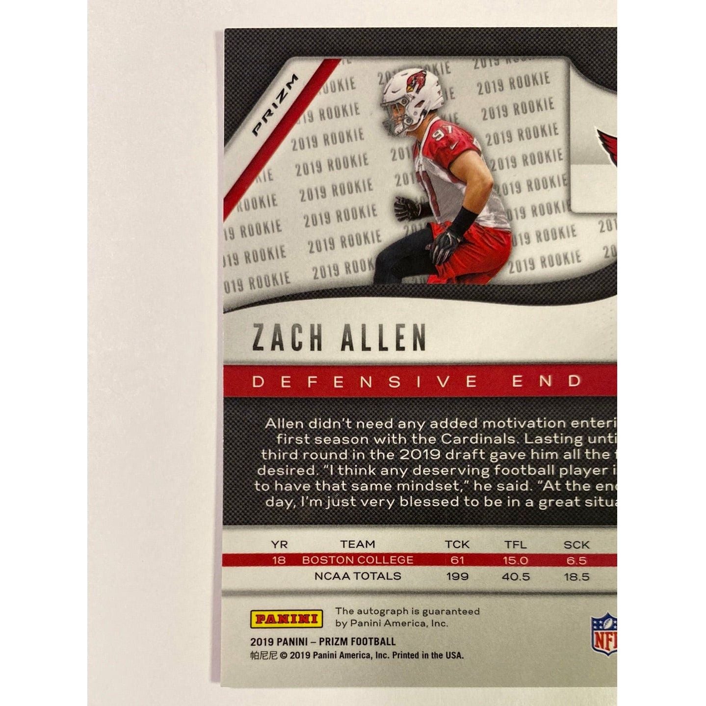 2019 Panini Prizm Zach Allen Green Pulsar Prizm RC