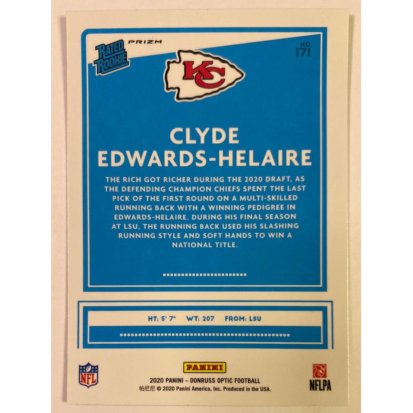 2020 Donruss Optic Clyde Edwards-Helaire Rated Rookie Green Velocity Prizm