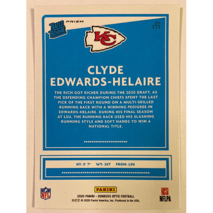 2020 Donruss Optic Clyde Edwards-Helaire Rated Rookie Green Velocity Prizm