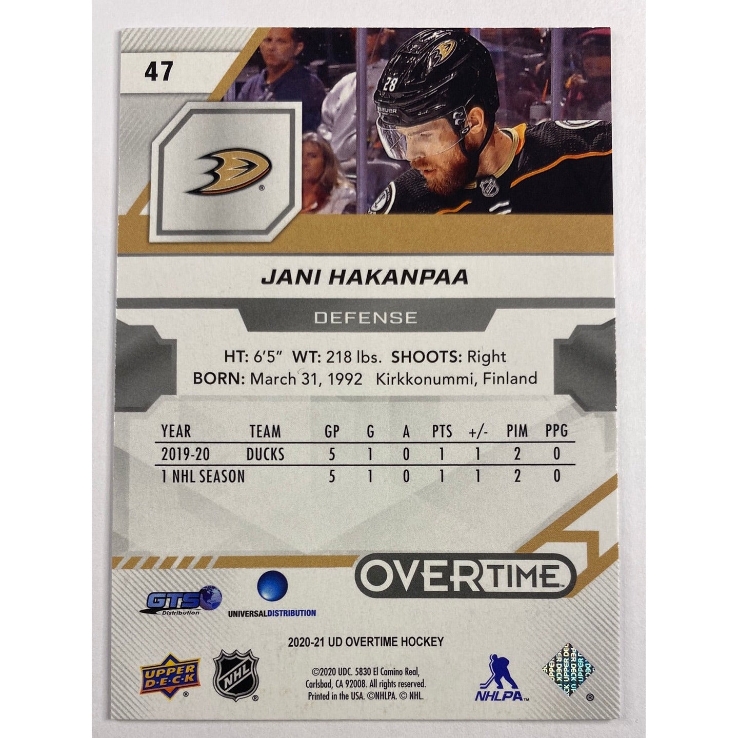 2020-21 Overtime Jani Hakanpaa Rookies