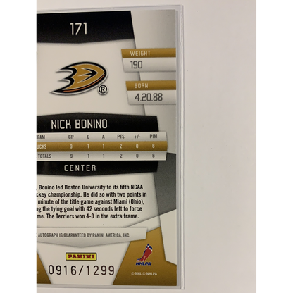  2010-11 Panini Certified Nick Bonino Freshman Signatures /1299  Local Legends Cards & Collectibles
