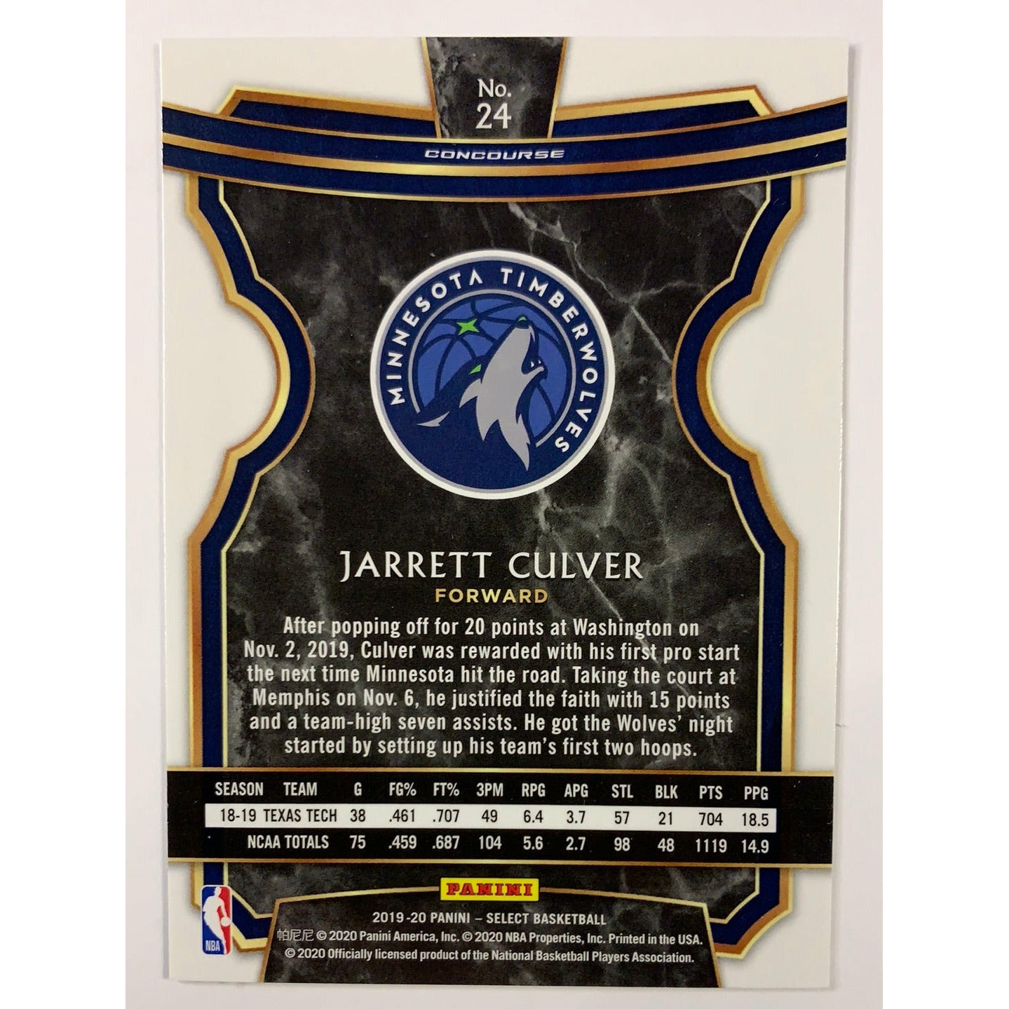 2019-20 Select Jarrett Culver Concourse Level RC