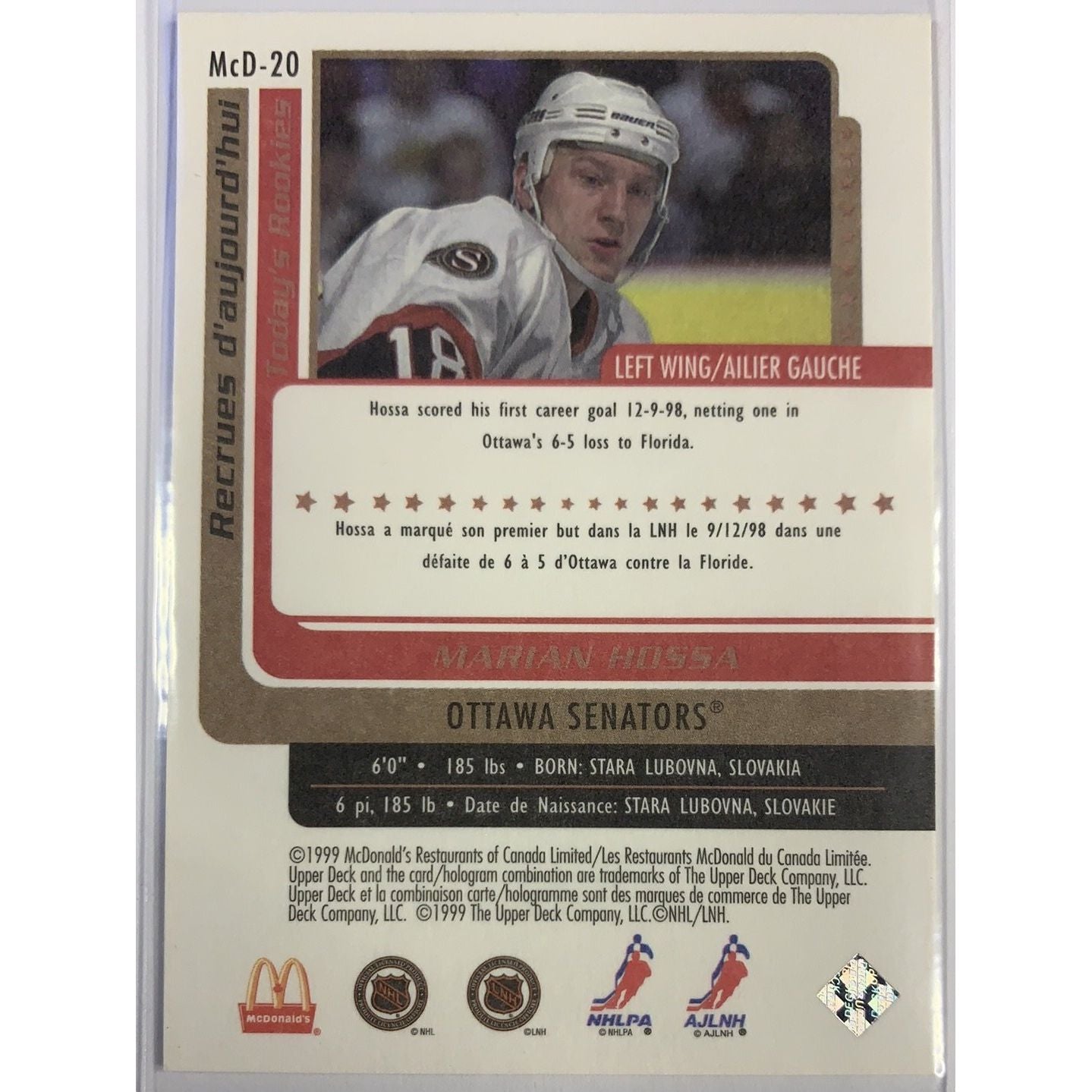  1999-00 McDonald’s Retro Marian Hossa Today’s Rookies  Local Legends Cards & Collectibles