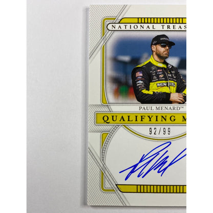 2021 National Treasures Paul Menard Qualifying Marks Auto /99 | Local Legends Cards & Collectibles