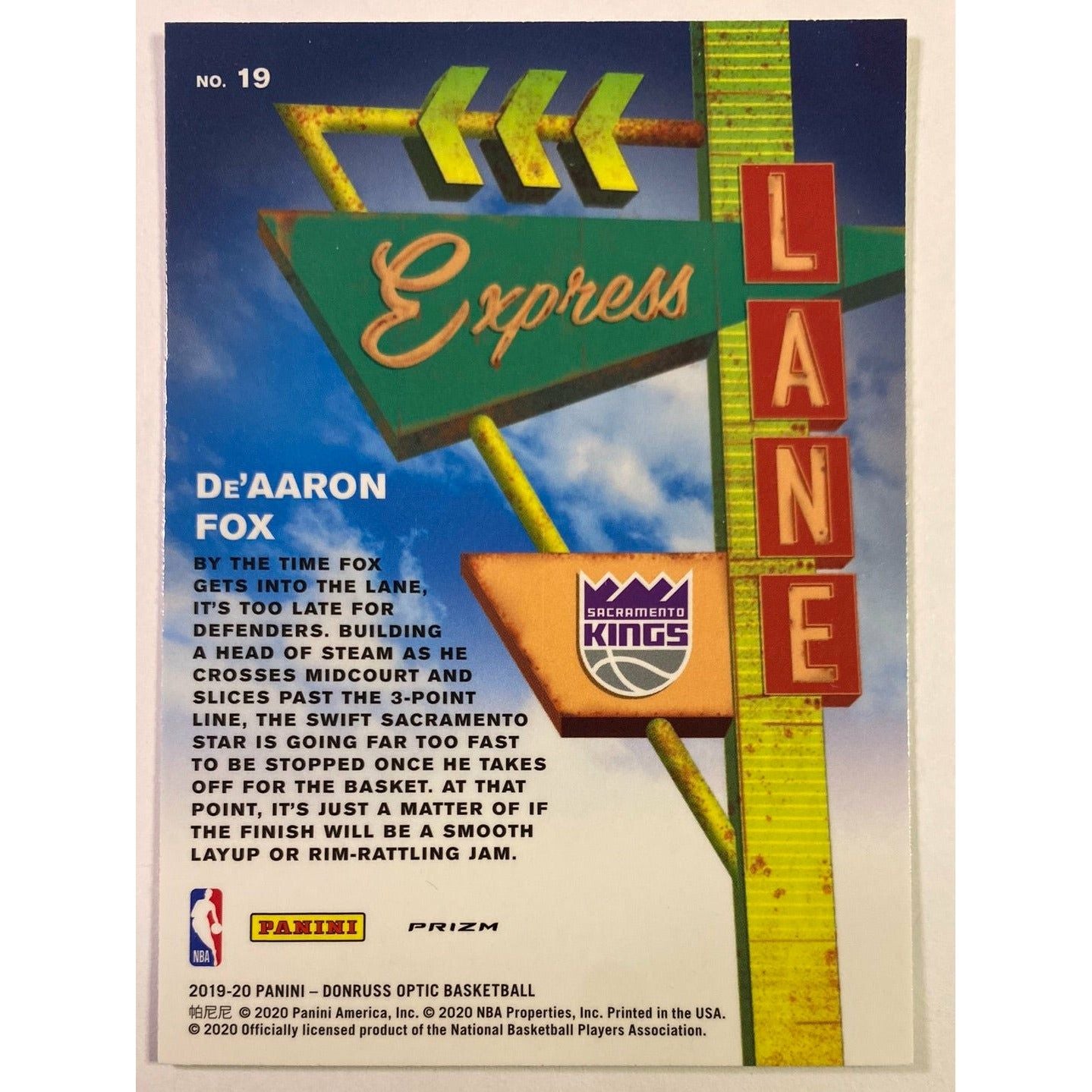 2019-20 Donruss Optic De’Aaron Fox Express Lane Silver Holo Prizm