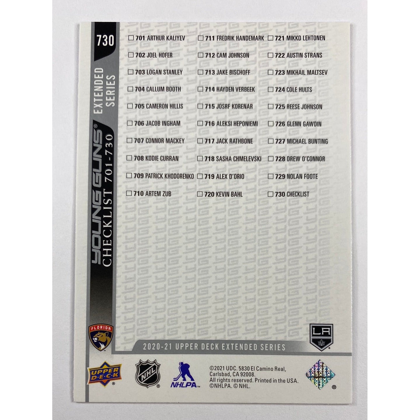 2020-21 Upper Deck Extended Series Aleksi Heponiemi Arthur Kaliyev Checklist
