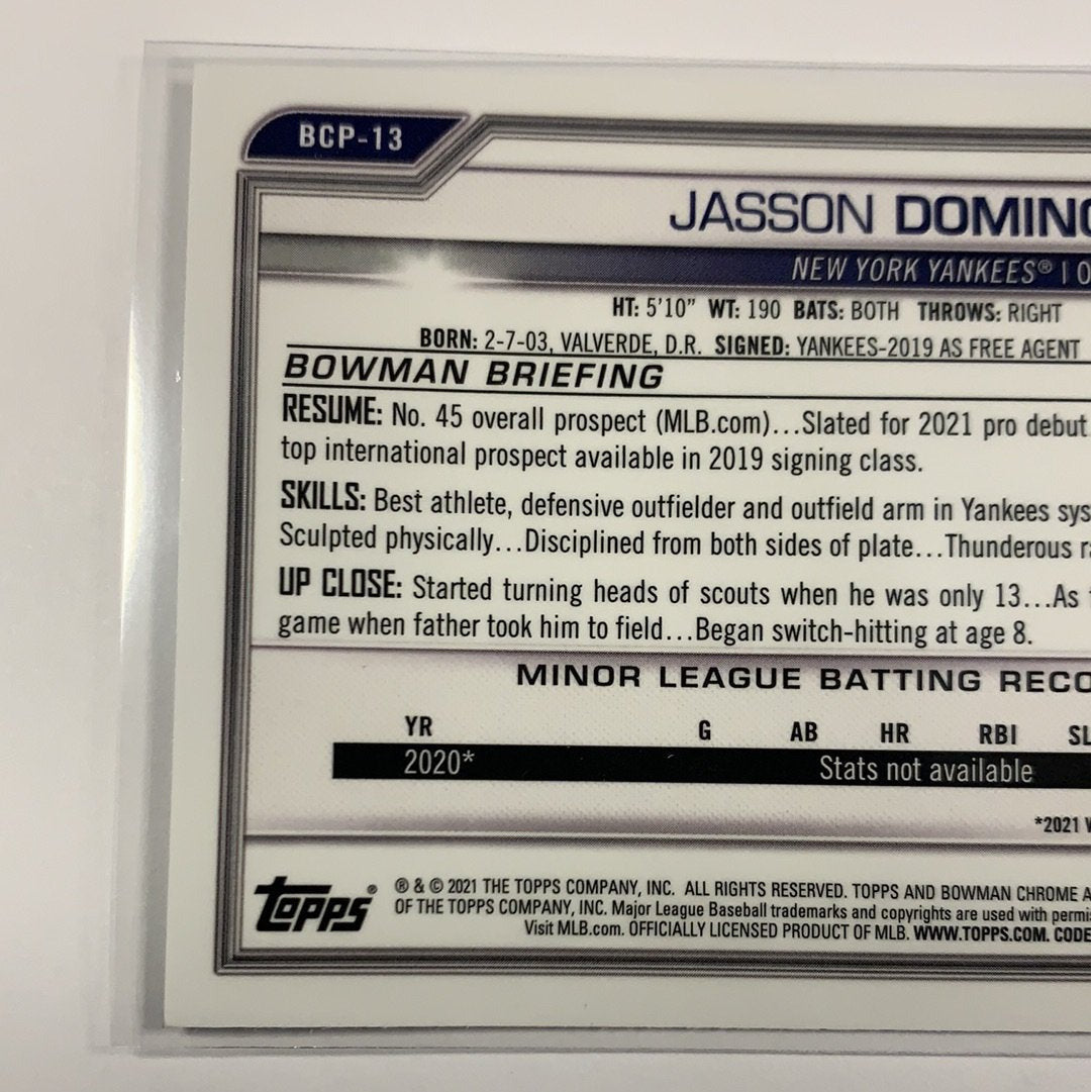  2021 Bowman Chrome Jasson Dominguez BCP-13  Local Legends Cards & Collectibles