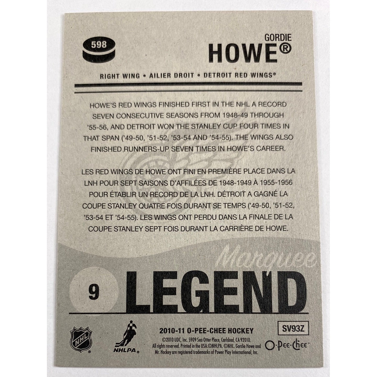2010-11 O-Pee-Chee Gordie Howe Marquee Legends