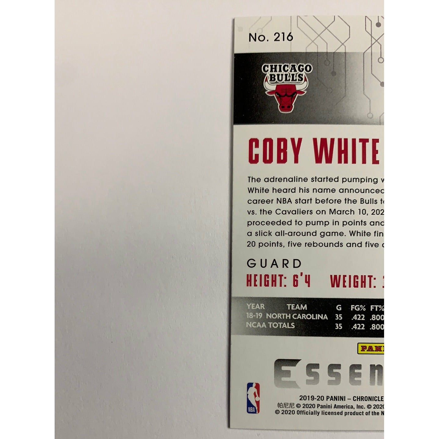 2019-20 Essentials Coby White RC