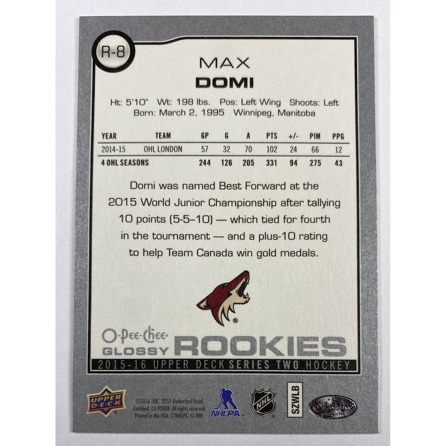 2015-16 O-Pee-Chee Max Domi Glossy Rookies