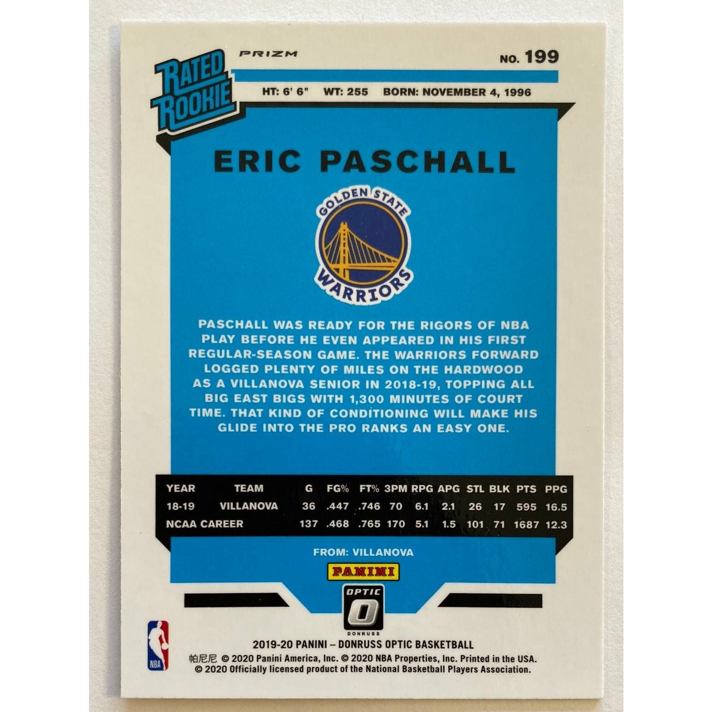 2019-20 Donruss Optic Eric Paschall Silver Holo Rated Rookie