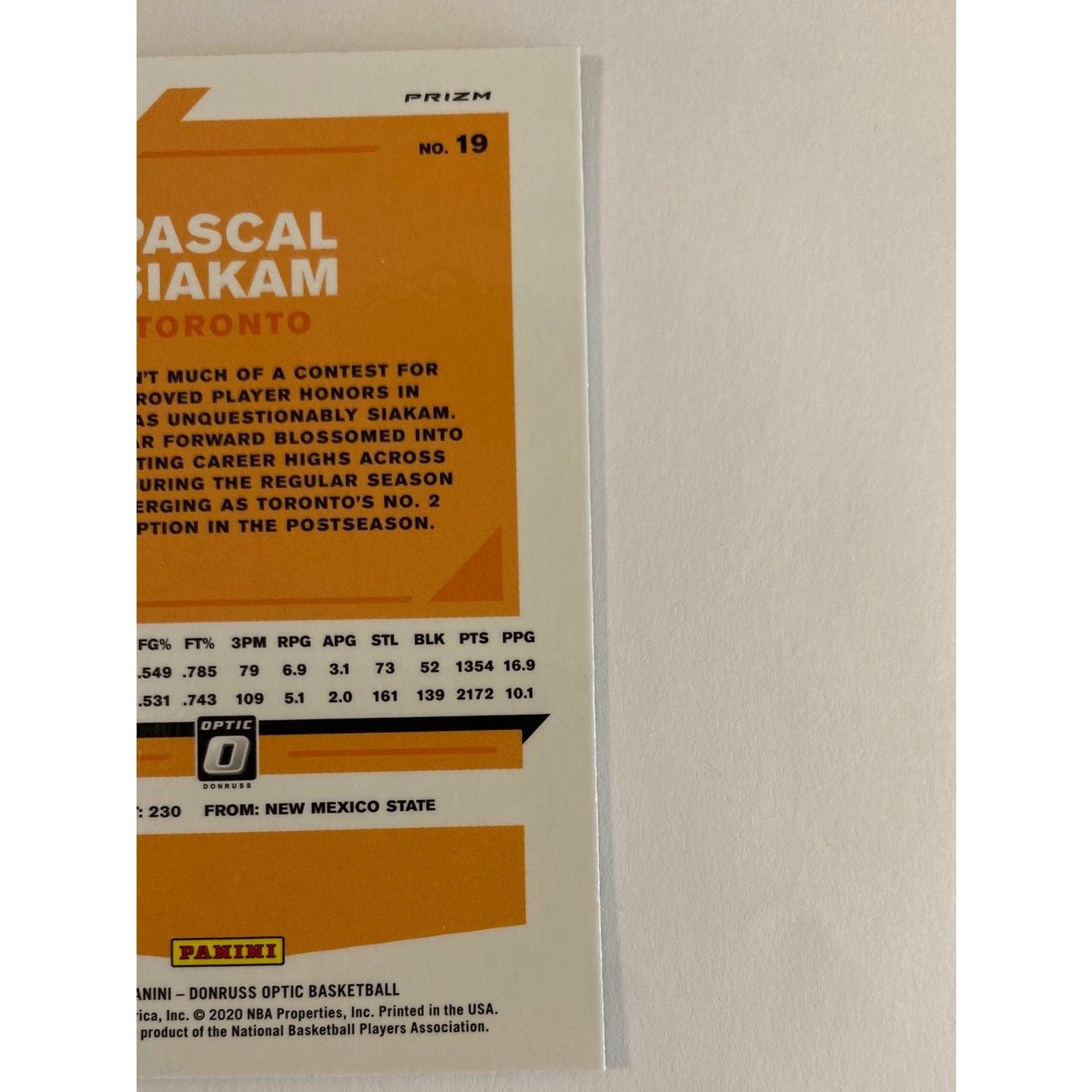 2019-20 Donruss Optic Pascal Siakam Purple Shock Prizm