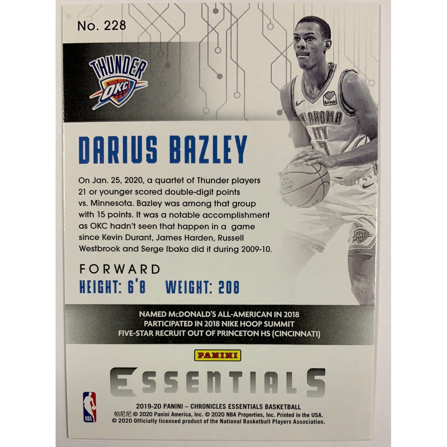 2019-20 Chronicles Essentials Darius Bazley RC