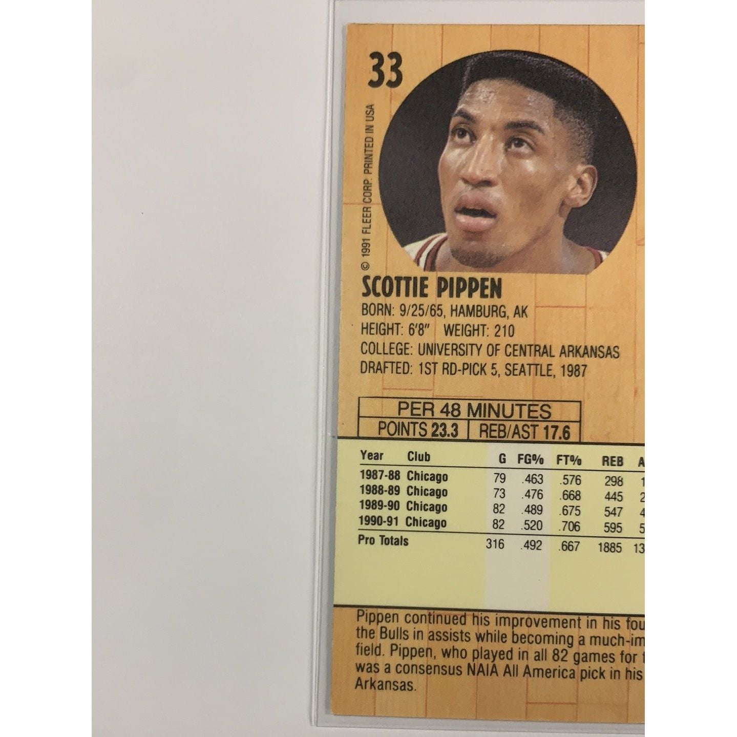  1991 Fleer Scottie Pippen Base #33  Local Legends Cards & Collectibles