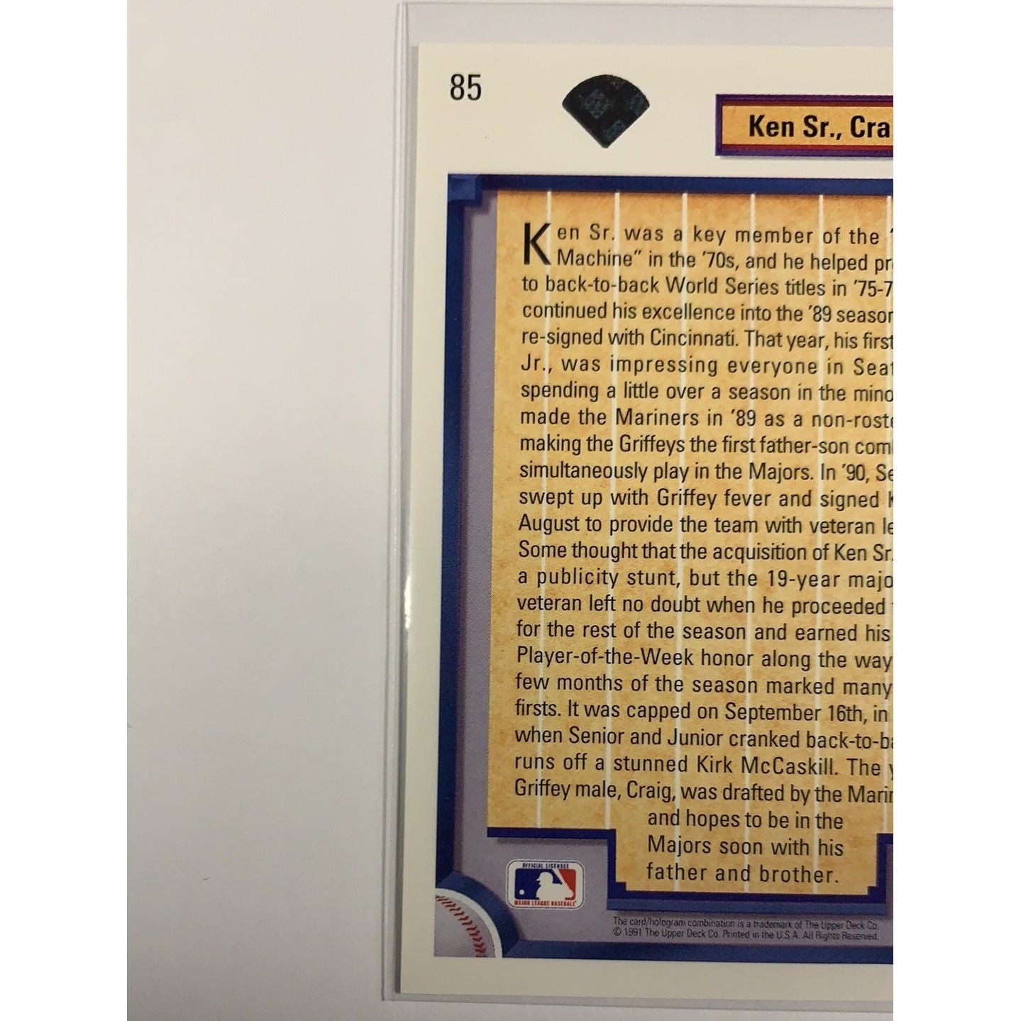  1991 Upper Deck Ken Sr Craig & Ken Jr Bloodlines  Local Legends Cards & Collectibles