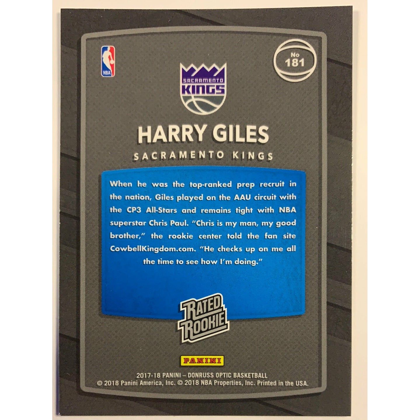  2017-18 Donruss Optic Harry Giles Rated Rookie  Local Legends Cards & Collectibles