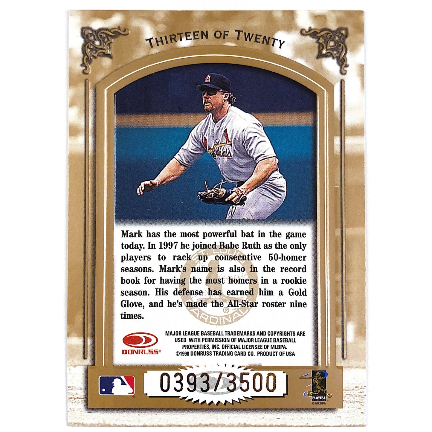 1998 Leaf 50th Anniversary Mark McGwire Heading to the Hall Holo Foil /3500