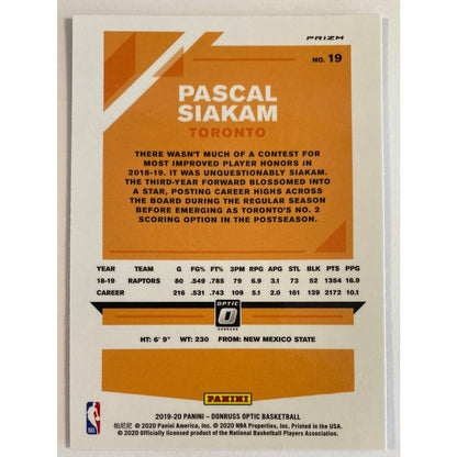 2019-20 Donruss Optic Pascal Siakam Blue Velocity Prizm