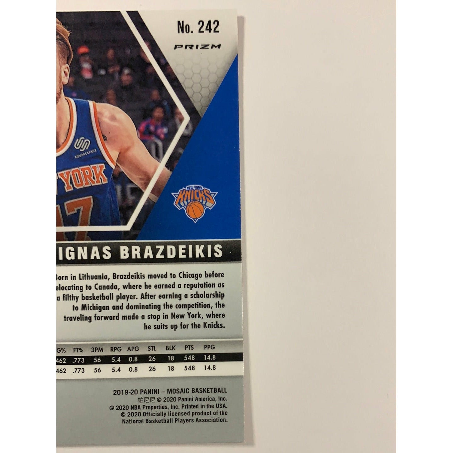 2019-20 Mosaic Ignas Brazdeikis Blue Reactive Prizm